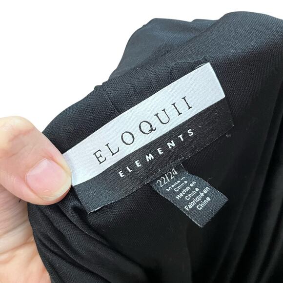 Eloquii Elements Sequin Midi Skirt 22/24 Ruched Black Front Slit Party Straight - Picture 5 of 7